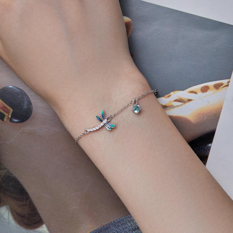 Silver Bracelet Women's Bracelet Dragonfly Cubic Zirconia 925 Sterling Silver Trusky
