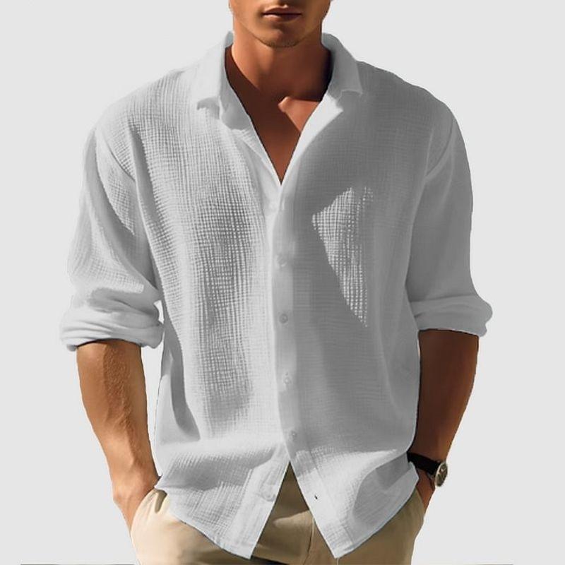 

Men Waffle Blouse Tops Casual Male Button Long Sleeve Loose Workwear Single Breasted Button Loose Blouse Shirts FYY-10723 3XL