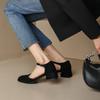 Fashion NEW Summer/Autumn Women Sandals Square Toe High Heels Cover Heel Shoes Women Sheep Suede Women Sandals Concise Retro Mary Janes