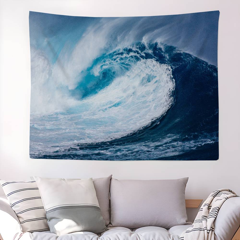 Blue Ocean Wave Hanging Bohemian Tapestry Japanese Wall Tapestry Anime Kawaii Room Decor