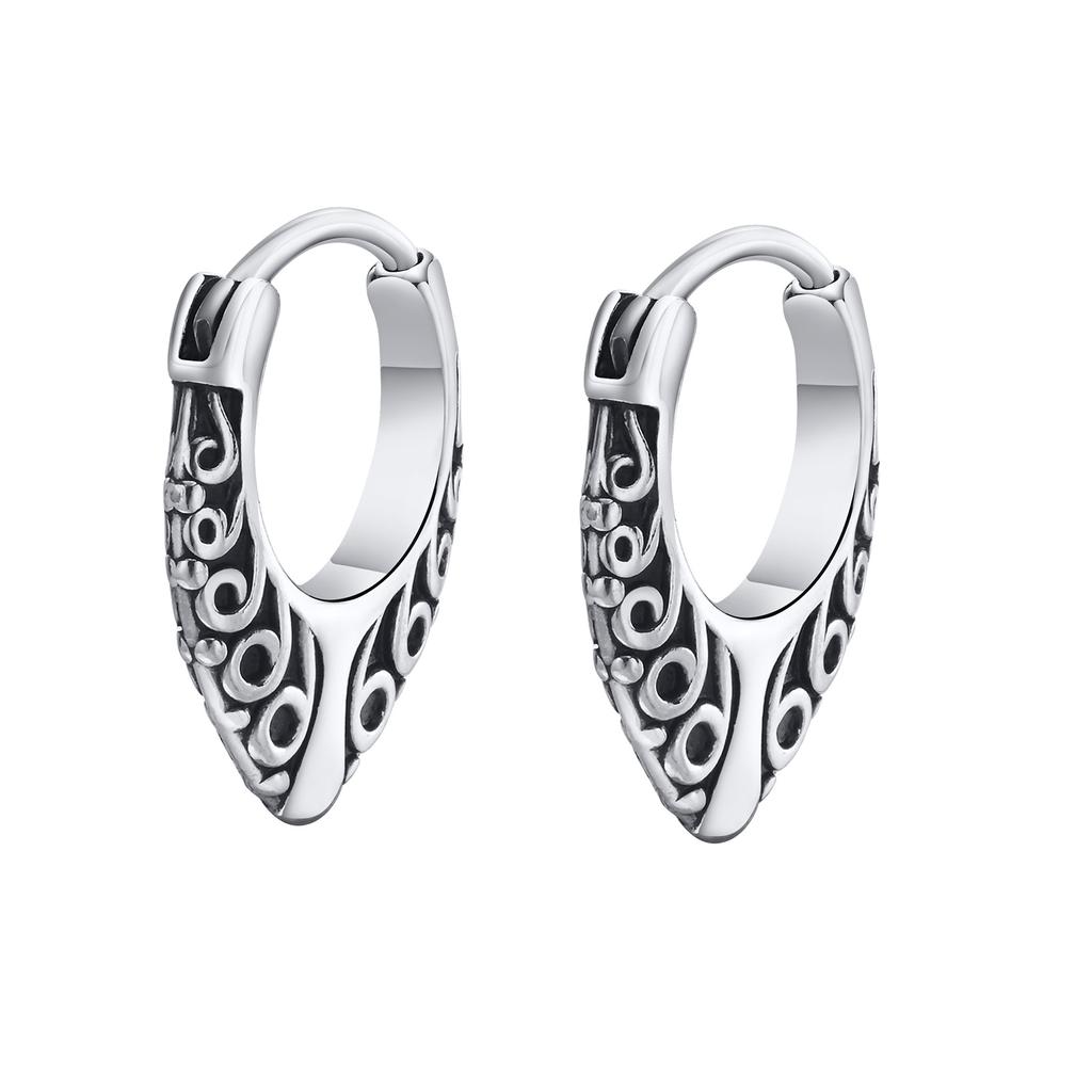 Punk Viking Hoop Earrings for Men Boys,Vintage Celtic Knot Stainless Steel Huggies Earrings,Hip Hop Cool Street Zircon Gifts