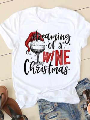 Trend Wina Urocze Lata 90 Słodkie Damskie Ubrania Nadruk Okrągły Dekolt Nowy Rok Graficzny T-shirt Boże Narodzenie Moda Pani Codzienny Damski Koszulka Tee