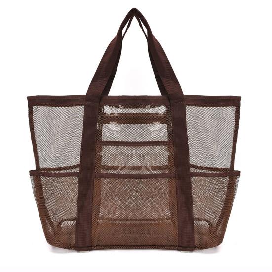 Netz-Strandtasche mit Reißverschluss, großes Fassungsvermögen, Strandtasche, faltbares Design, wasserdicht, sanddicht, Pooltasche mit Fächern