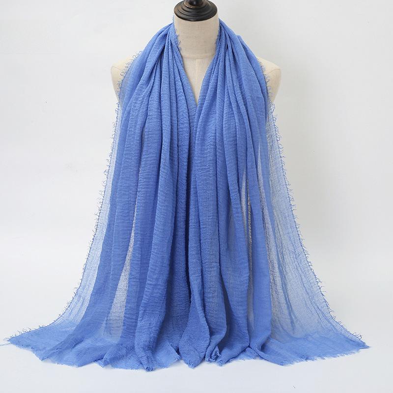 New Style Wrinkled Cotton Scarf with Fur Edge and Rayon, Large Solid Color Women's Headscarf BS414
