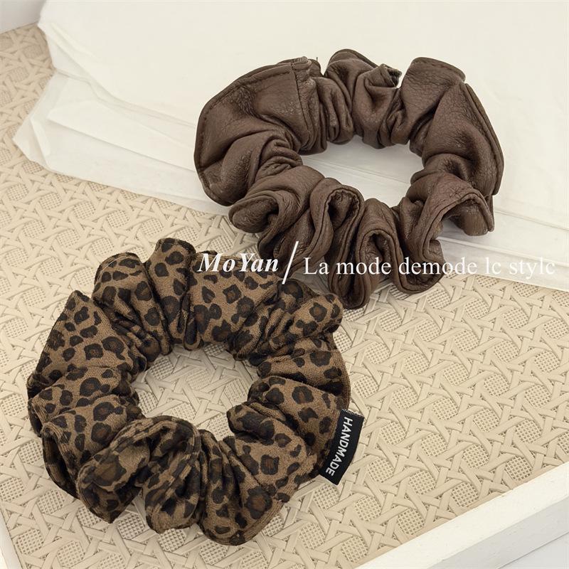 Fashionable Retro Leather Small Intestine Hairband, Flower-shaped Ponytail Hair Tie, Elegant Ponytail Hair String
