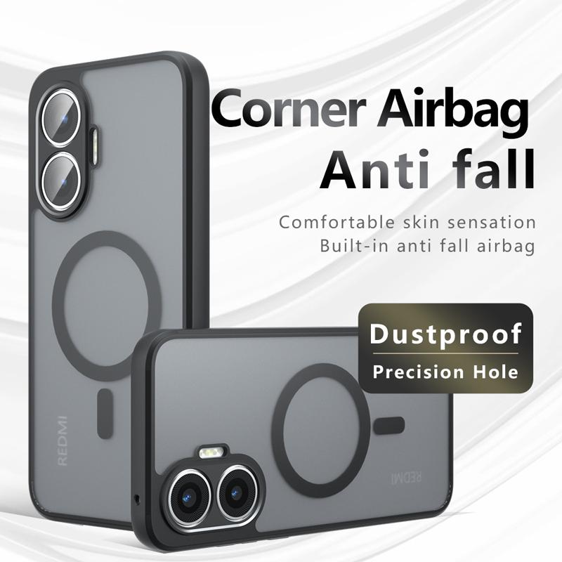 Para Capa Xiaomi POCO F7 à Prova de Choque Magnética Fosca PC+TPU Anti-impressão Digital Translúcida para Redmi Turbo4 Pro