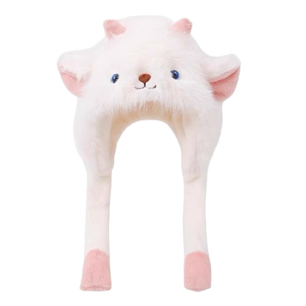 

Пушистая плюшевая шапка с двигающимися ушками, милая мультяшная аниме шапка-бини с прыгающими ушками для женщин и девочек, утолщенная шапка-ушанка для снега One size белый