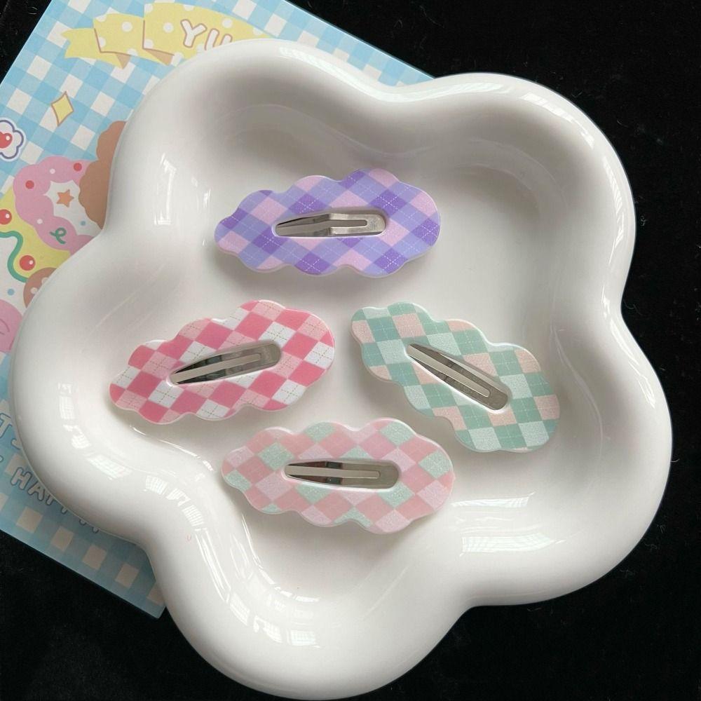 1pc Fashion Hair Ornament Clouds Hair Clips Sweet Headwear Grid Bang Clip INS Style Hairpin Girls