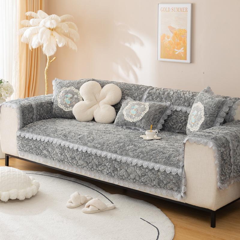 Rose Fleece Sofa Cushion Plush Winter New Thickened  Non-Slip Seat Cushion Four Seasons Universal Leather Sofa Special