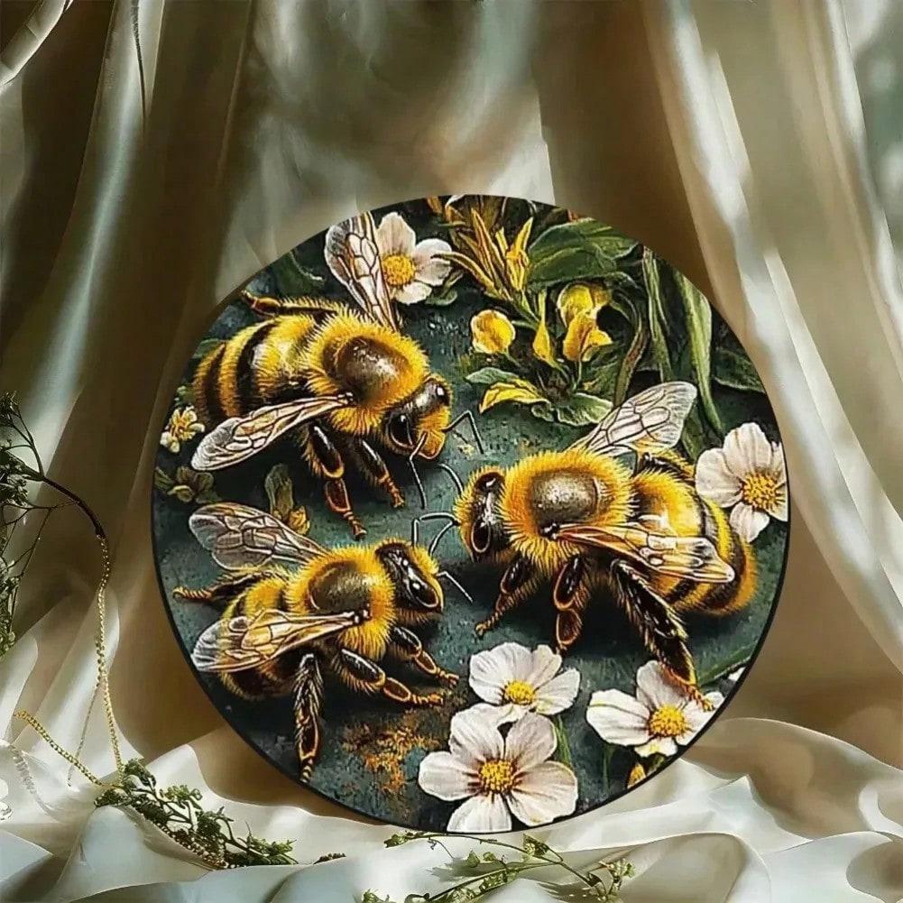 Металлическая жестяная табличка Пчела Цветочный Настенное искусство Декор для дома Офиса Ресторана 20x20