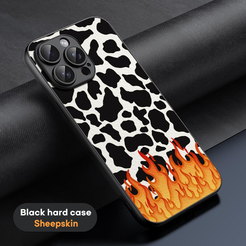 Cow print cteative painting art pattern Phone Case For iPhone 16 15 14 13 12 11 Plus Pro Max Limited Black hard case Sheepskin