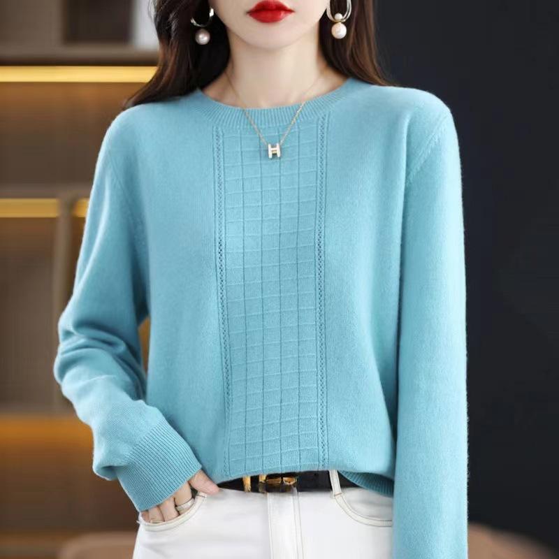 

Gentle Style Round Neck Sweater Women s Autumn and Winter Solid Color Lazy Pullover Sweater Solid Color Casual Long Sleeved Sweater XL светло-синий