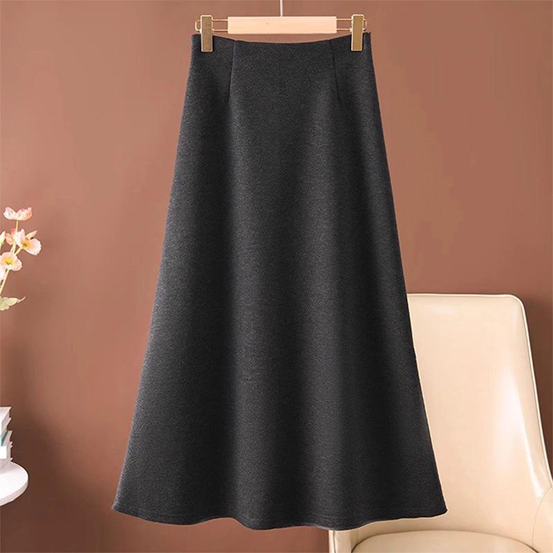 Women's Fashionable Woolen A-line Long Skirt - Autumn/Winter 2026, Elegant Velvet, Beautiful Temperament Umbrella Design.