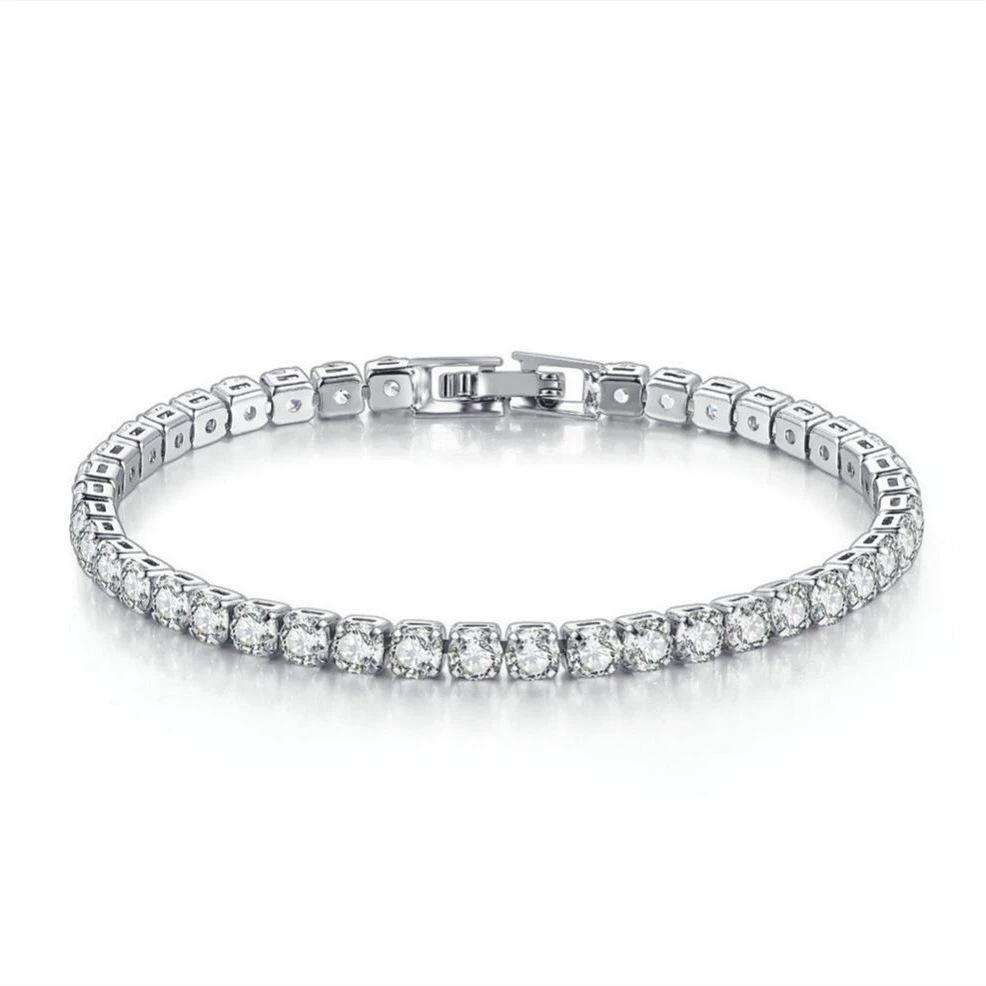 European and American Hip-Hop 4mm Round Stone Bracelet – Single Row Diamond Tennis Chain Jewelry.