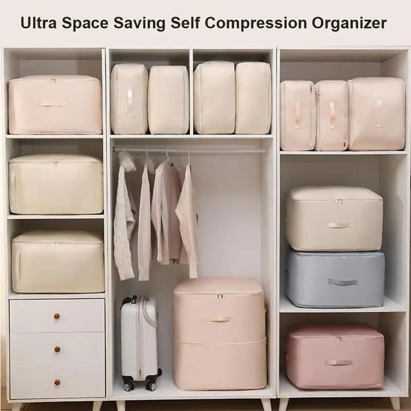 Space Saving Compression Storage Tote Bag Heavy Duty Multipurpose Rectangle Fabric Organizer for Comforters Clothes and Blankets