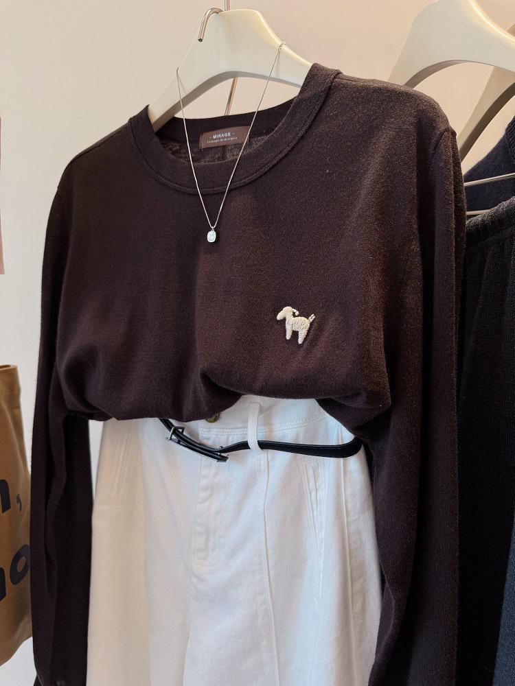 

Embroidered Puppy Soft Chewy Round Neck Women s Sweater 2025 Autumn Winter Oversized Plus Size Trendy Top M кофейный