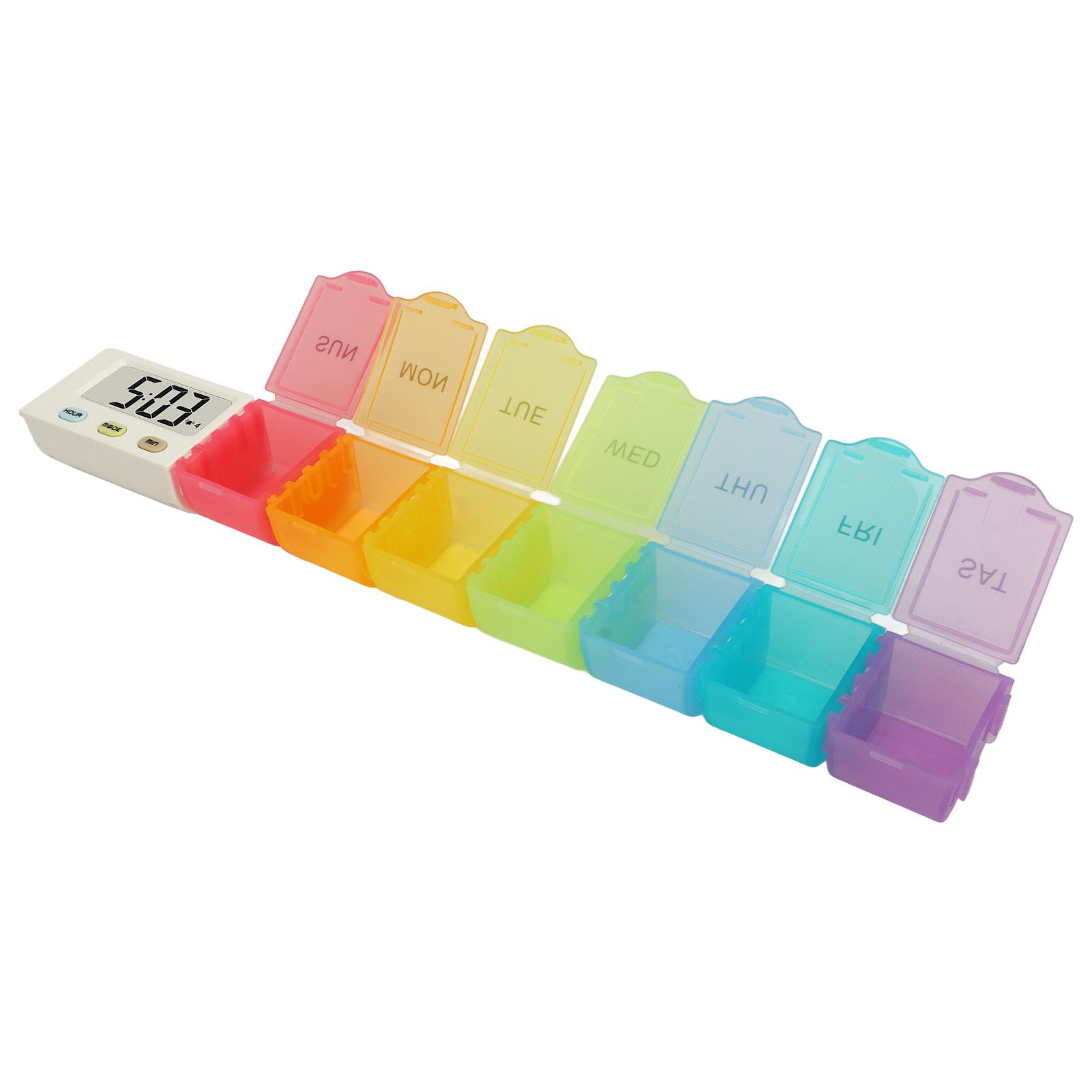 

Дозатор лекарств Портативный еженедельный таймер Семь цветов Съемный электронный планировщик витаминов для