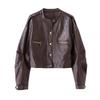 Women's 2025 Sheepskin Leather Jacket: Short, Round Neck, Petite Versatile, Trendy Coat