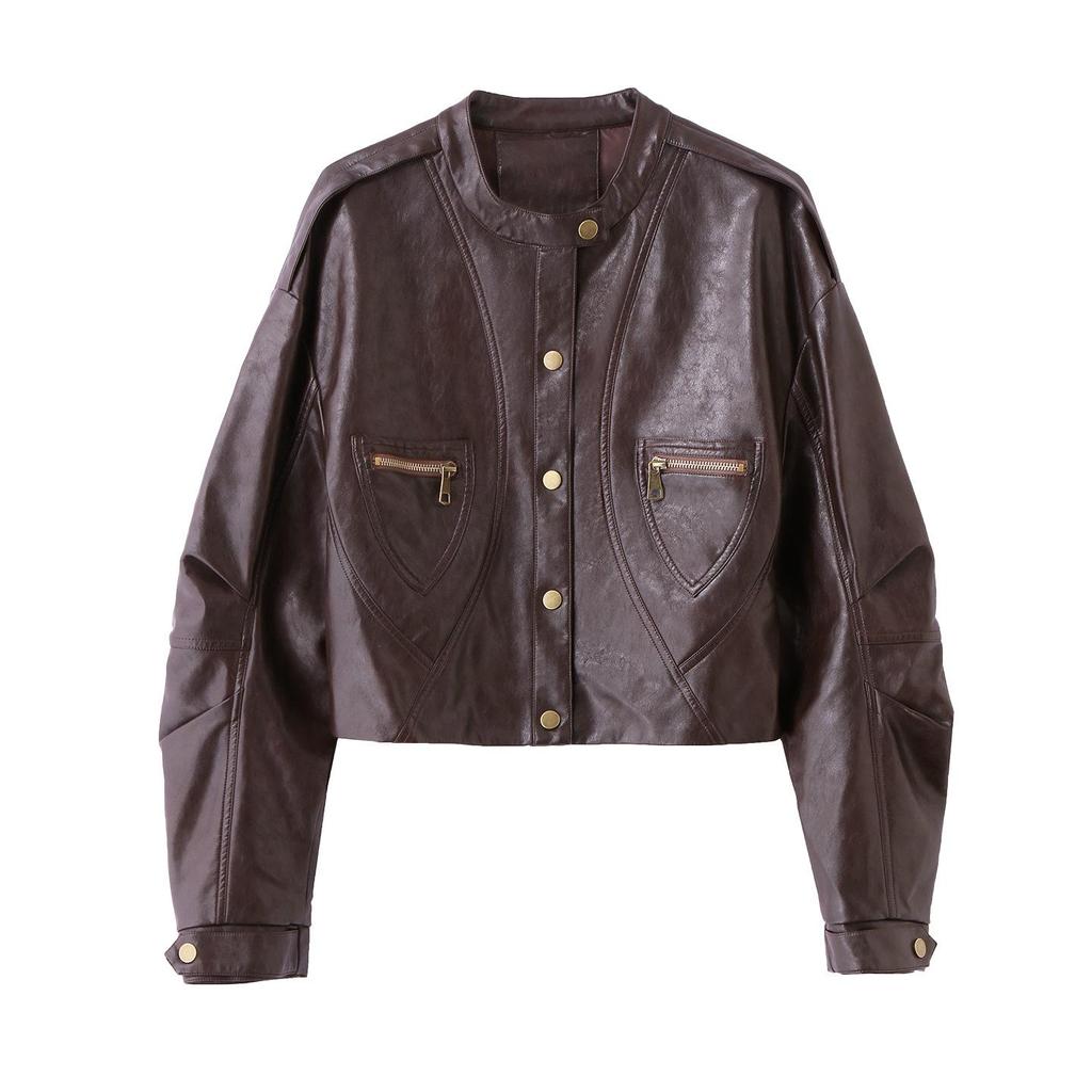 Women's 2025 Sheepskin Leather Jacket: Short, Round Neck, Petite Versatile, Trendy Coat