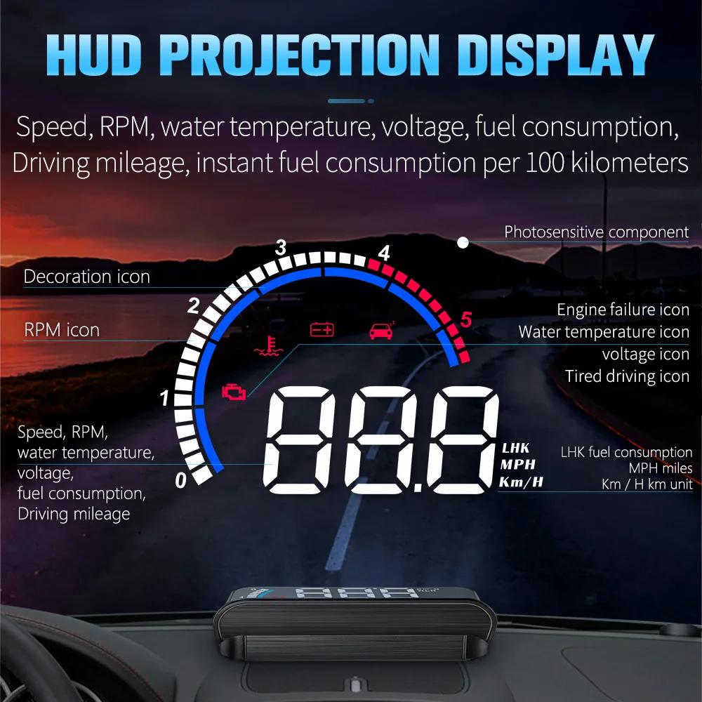 Car HUD OBD Gauge Display Windshield Projector Temperature Display Car Electronics Overspeed Warning System Accessories 2024