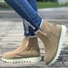 Women's Plush Lined Snow Boots, Round Toe Slip On Flat Short Boots, Winter Warm Outdoor Ankle Boots