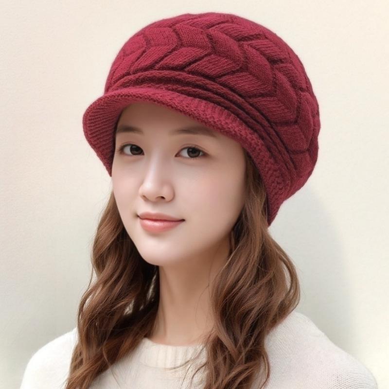 

Женский модный берет: Теплая вязаная шерстяная шапка для осени/зимы с толстым бархатным отворотом