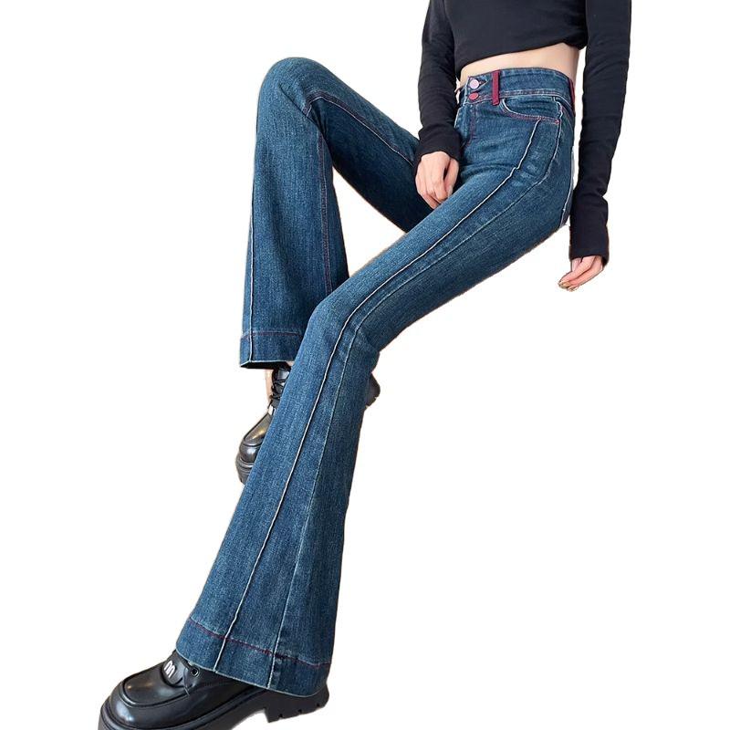 Women's 2025 Autumn Color-block Micro-Flare Jeans: Four-Way Stretch, Cropped, Abdomen-Cinching, Hip-Lifting Patchwork Bell Bottoms.