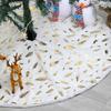 35 Inch Christmas Tree Skirt Gold Sequin Feather Snowflake Pattern White Faux Fur Tree Skirt Fluffy Plush Tree Base Mat for Holiday Home Decor