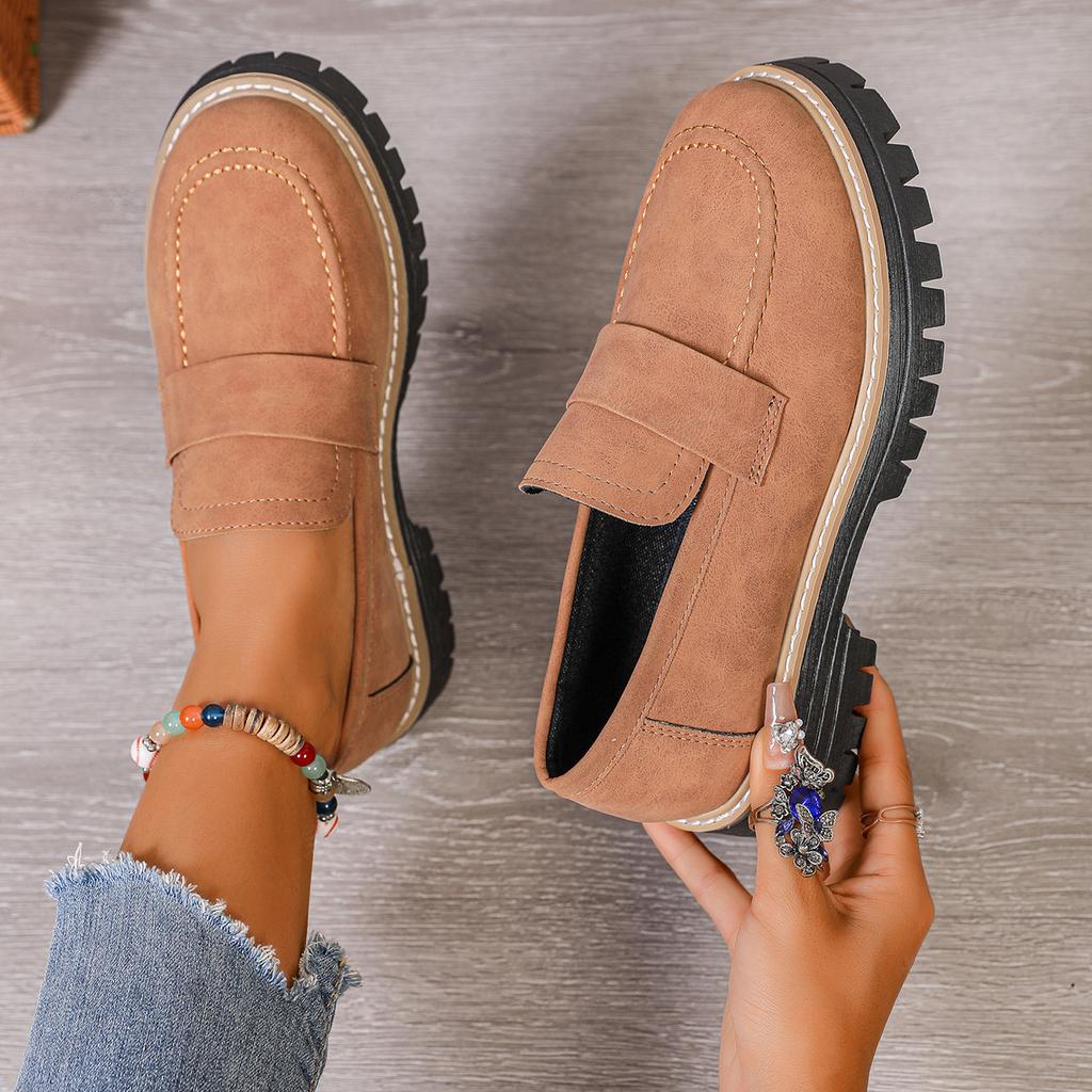Damesko Loafers Dame Retro Britisk Stil Flate Plattform Fritidssko Dame Tykk Såle Muffin Sko Dame Kontorarbeid Trendsko