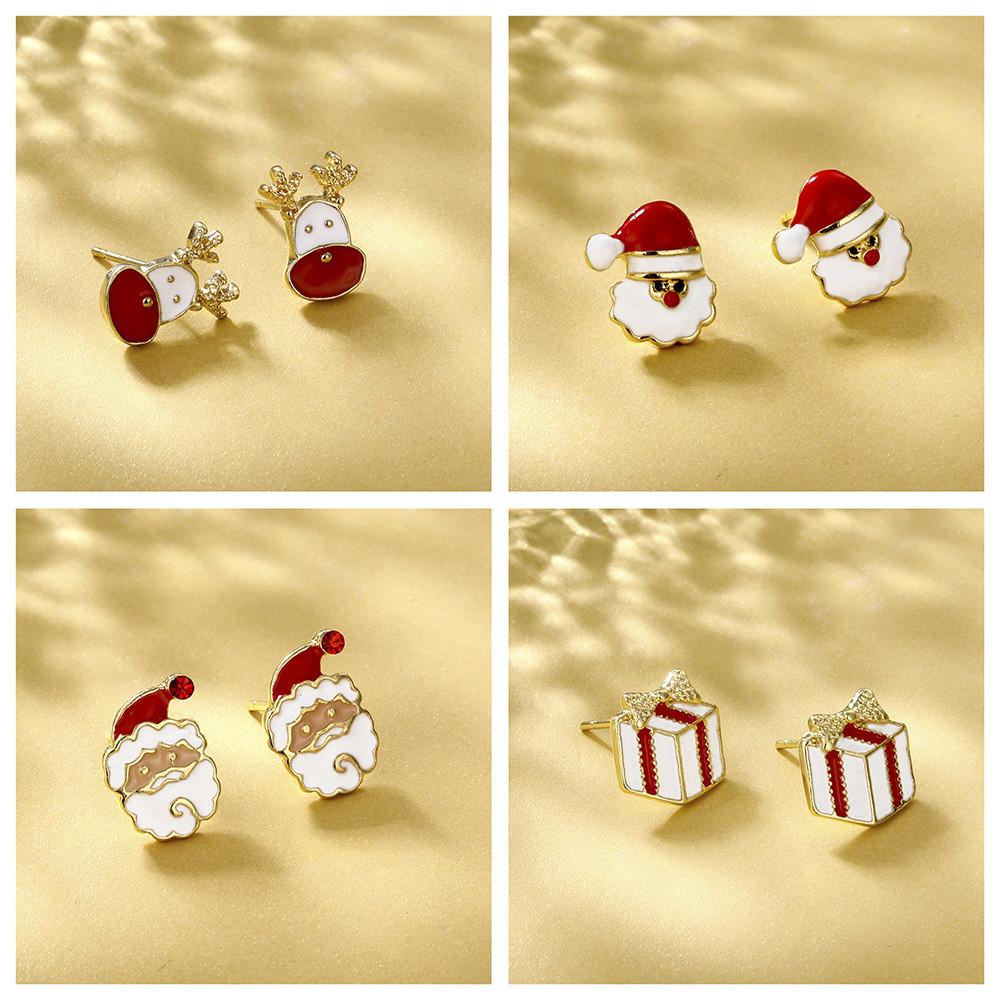 Festive Christmas Cartoon Alloy Earrings Charming Santa And Reindeer Design