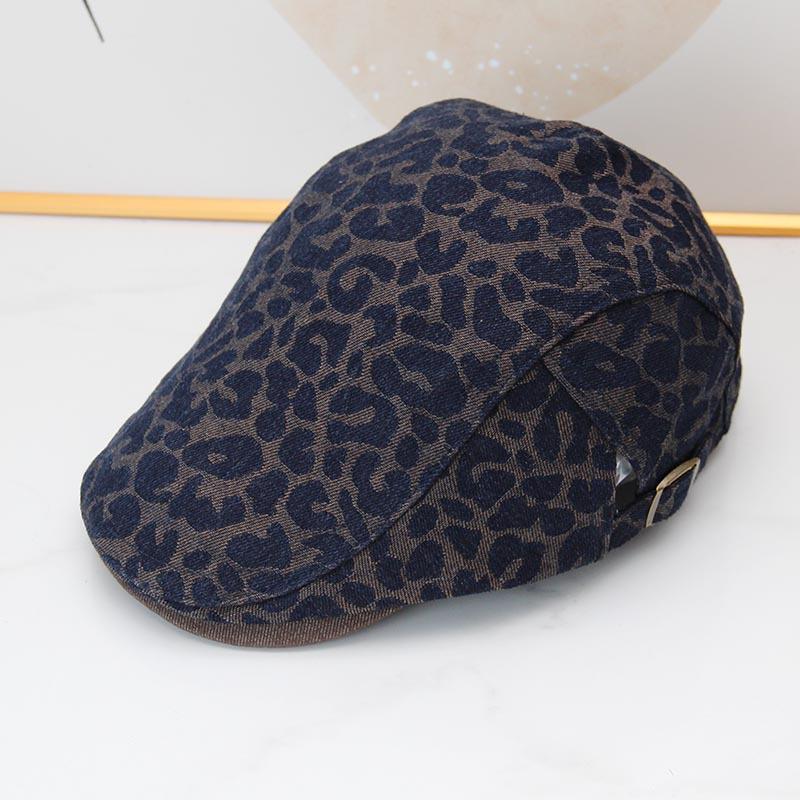 Spice girl retro leopard print forward hat cowgirl fabric street atmosphere short brim cap show face small newsboy hat