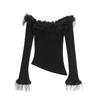 Chic Retro Off-Shoulder Fur Splice Long-Sleeve Top for Women