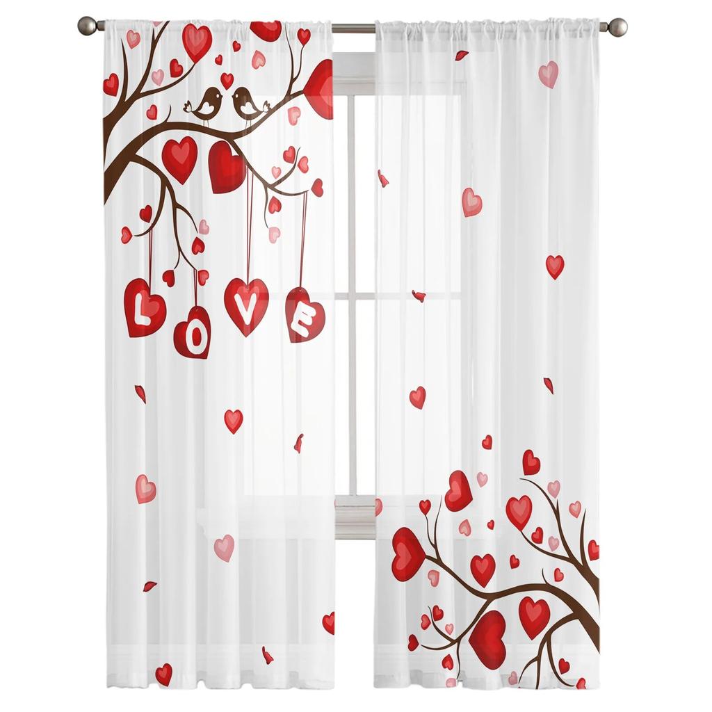 Valentine'S Day Love Modern Tulle Curtains For Living Room Bedroom Home Kitchen Window Sheer Curtains