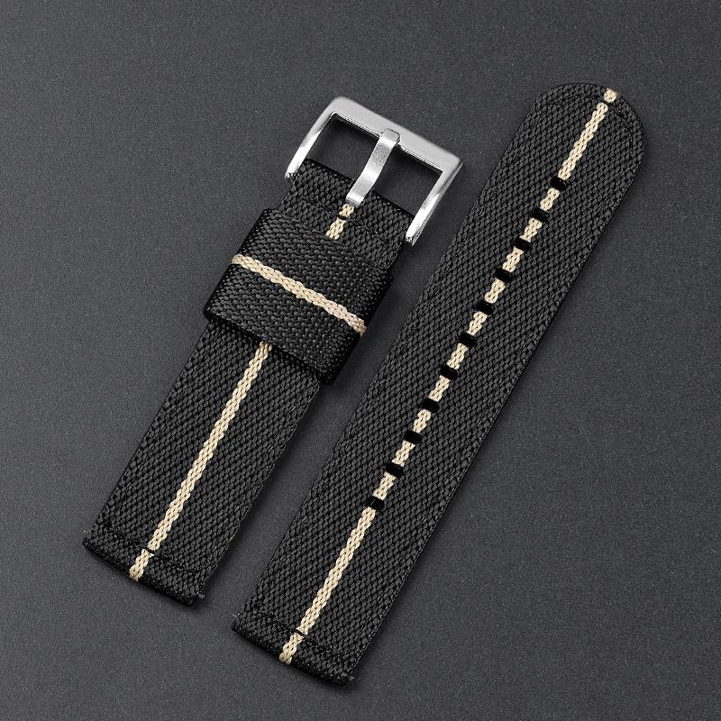 Nylon Canvas Watch Band 20mm 22mm Ribbed Strap for Seiko for Citizen Military Sports Woven Fabric Replacement Wristband Bracelet