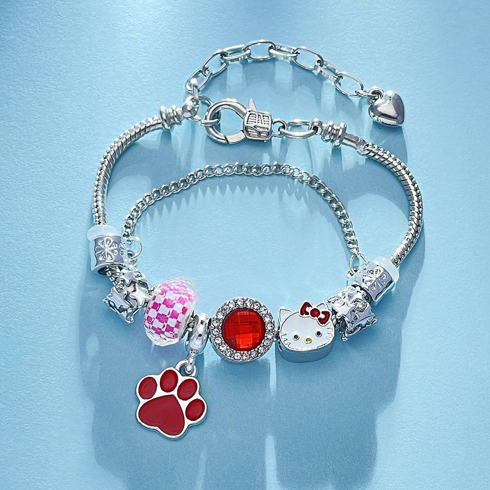 Hello Kitty Rosa Pandora Armband - Niedliches Cartoon-Katzen-Charme-Bügelarmband Schmuck