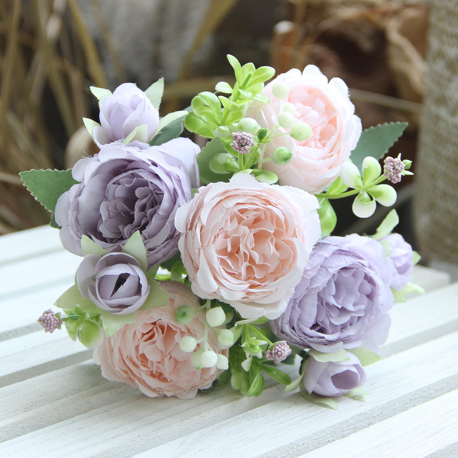 Simulated Peony 5 Head Rose Home Silk Flower Party Festival Table Decoration Prop Fake Flower Simulated Multi Layer Persian Rose 2pcs