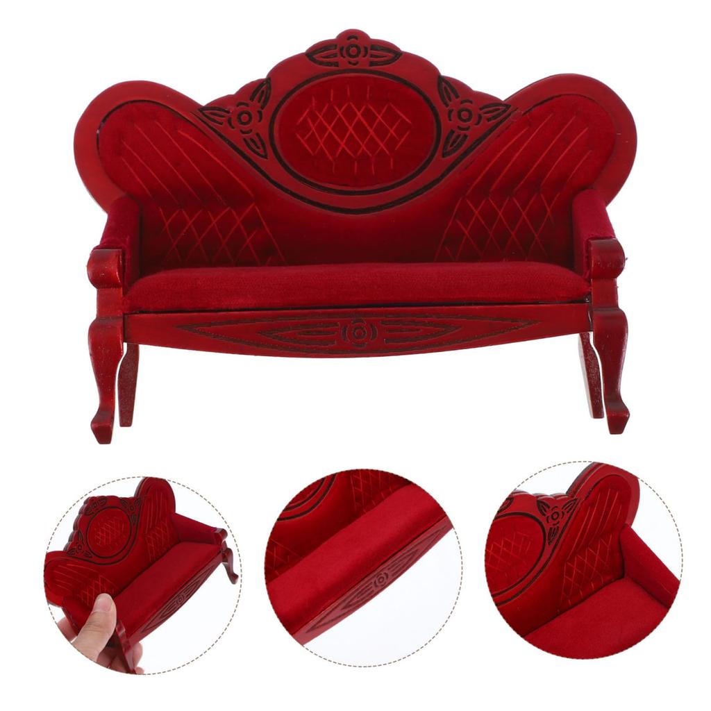 VICASKY Miniature Sofa, Wooden, 1/12 Scale, Miniature Furniture, Miniature Chair, 1/12 Dollhouse Decor, Accessory, Miniature Small Item (Red)