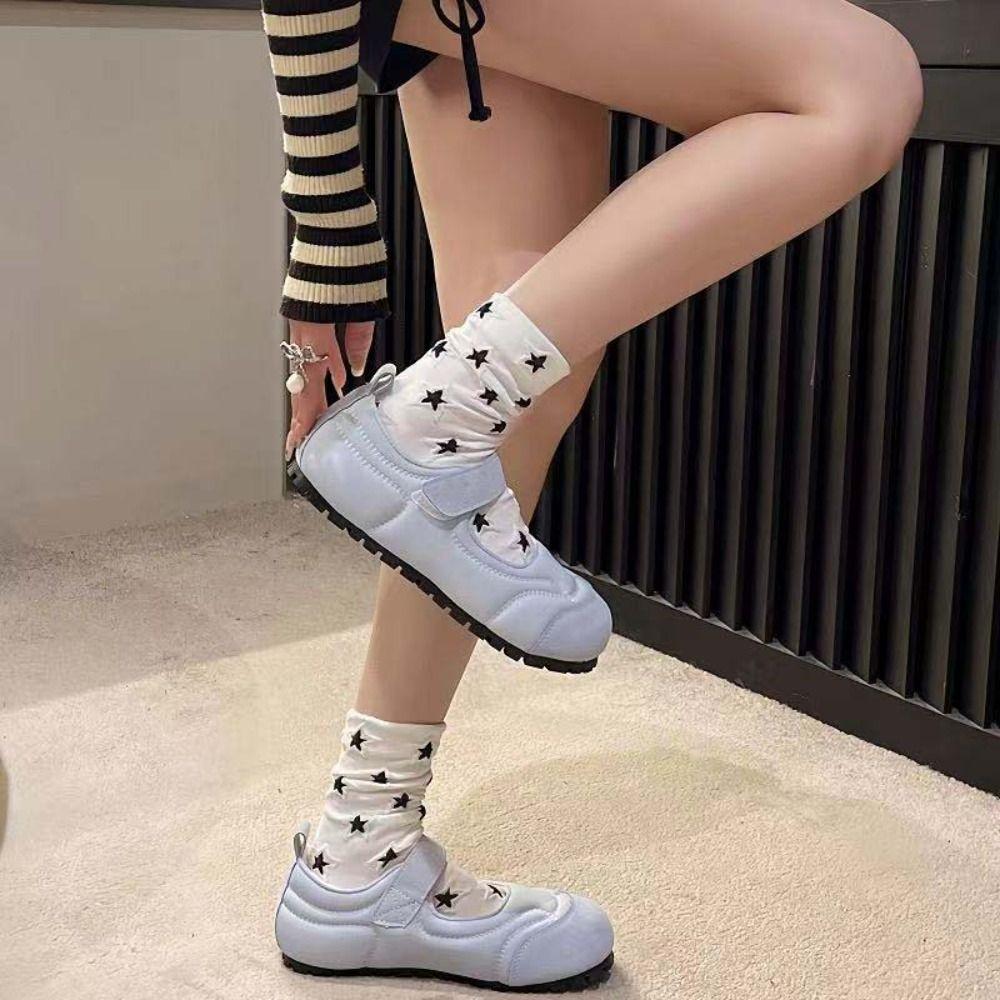 

Эластичные летние носки Star Cotton Pile Up Socks Y2k Mid Tube Star Socks Fashion Party белый