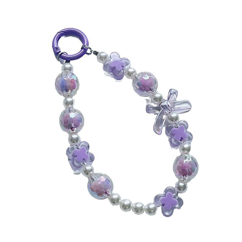 Creative  Beaded Bow Chain Pendant Decoration Keychain Mobile Phone Anti Loss Chain Bag Ornaments Car Accessories Gift