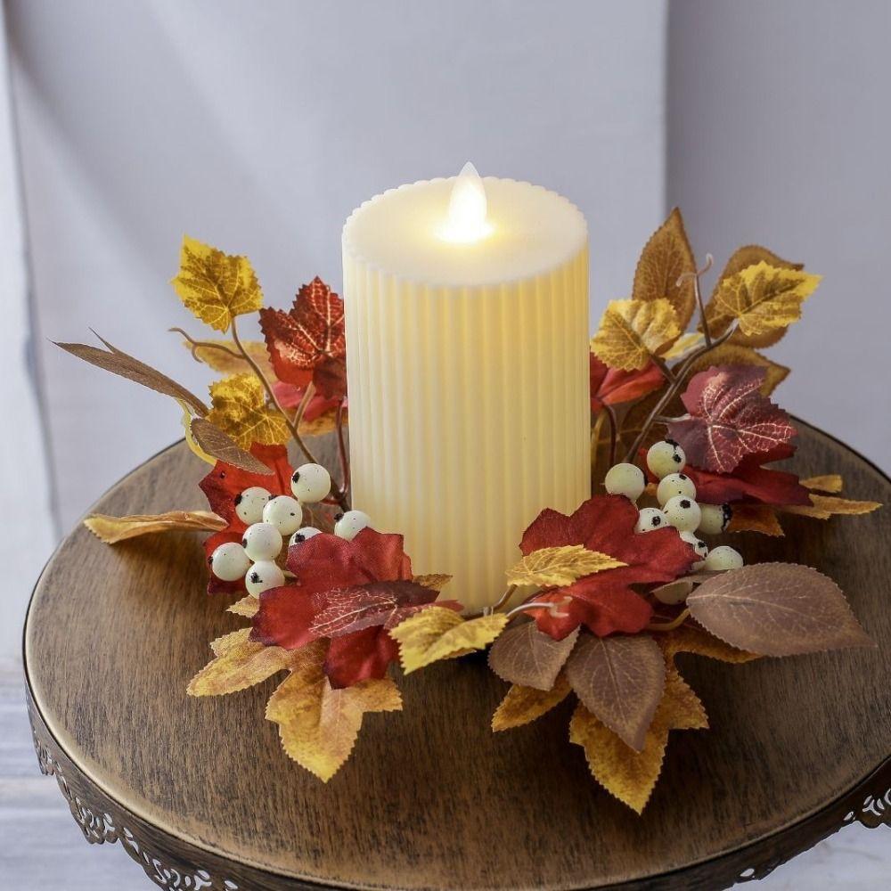 Simulated Maple Leaf Autumn Candle Wreath Table Centerpiece Harvest Decor Candle Holder Faux Maple Leaf 1pc
