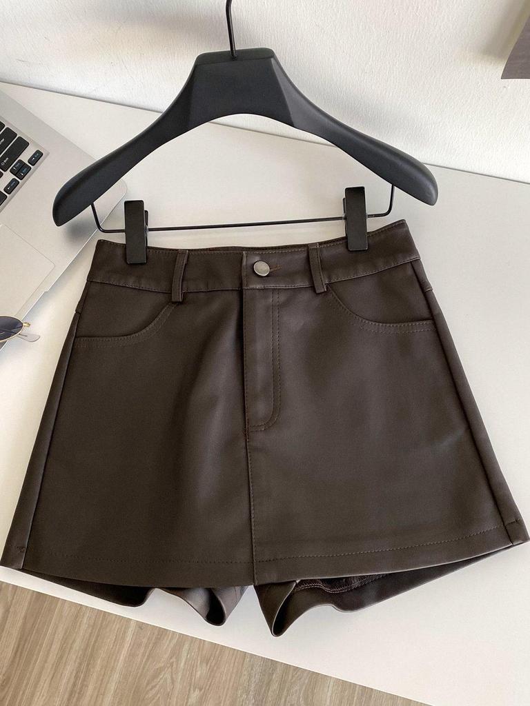 Women's High Waist A-Line PU Leather Skirt - Sexy Autumn/Winter Short Skirt with Hip Wrap Design
