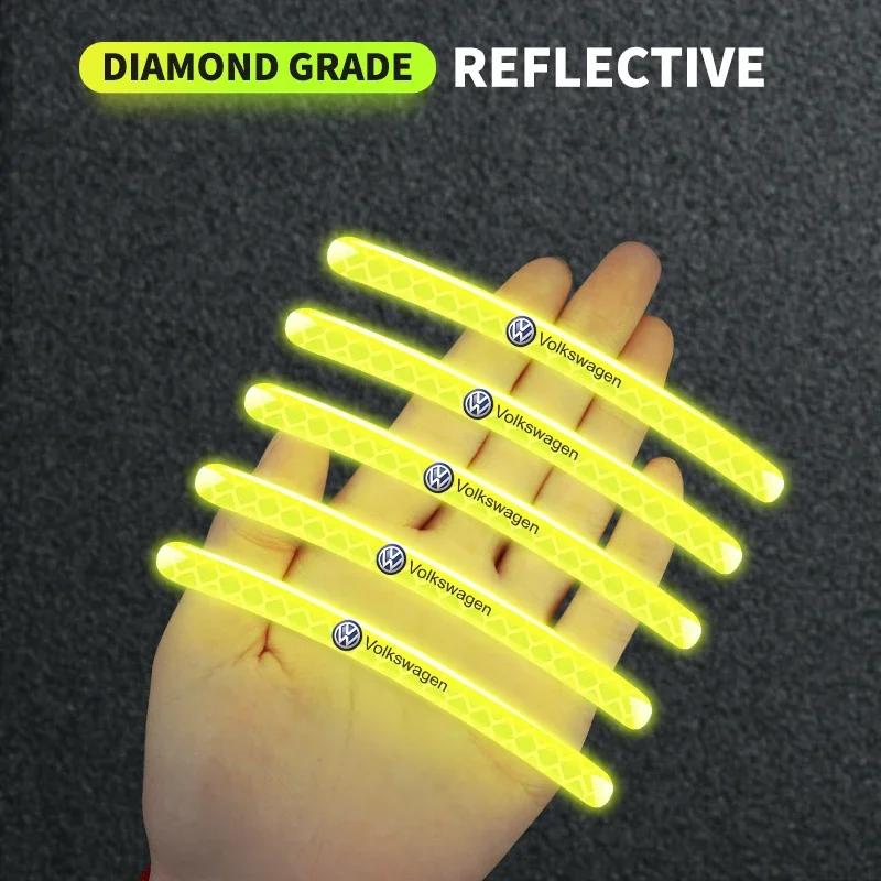 VW For Volkswagen 5/10/15/20pcs Car Wheel Hub Reflective Sticker Tire Rim Reflective Strips Decoration For Volkswagen VW Golf Po