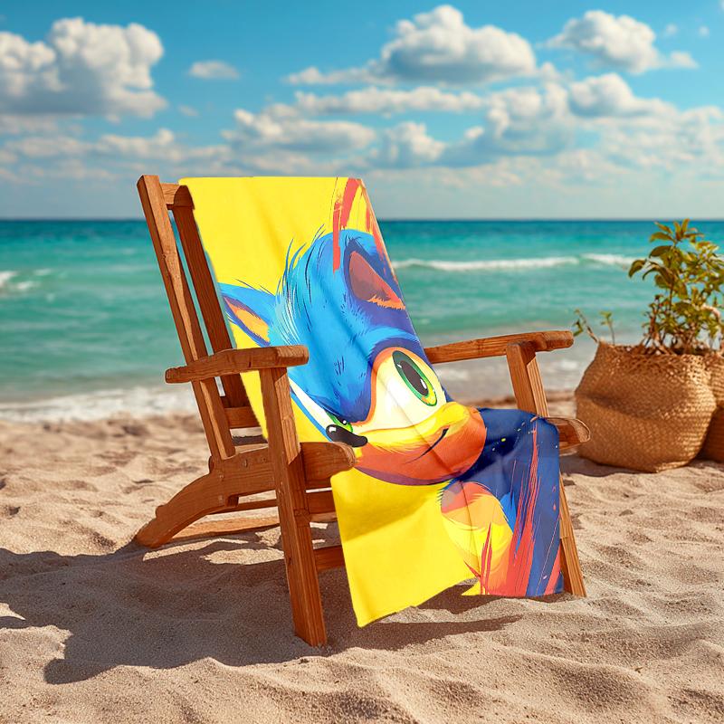 1Pc Sonic Hedgehog Artwork Beach Towel, Quick Dry, Multi-Use for Beach Pool Gym Yoga Home Travel, Christmas, Halloween, Xmas Gift M929206