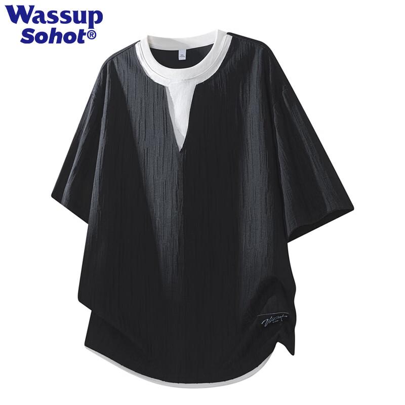 Wassup Sohot Men s Ice Silk Faux Two-Piece Short Sleeve T-Shirt 3XL