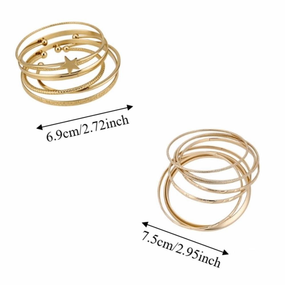 6Pcs/7Pcs Europe American Style Wide Open Bangle Set Gold Silver Exaggerated Bracelet Girls