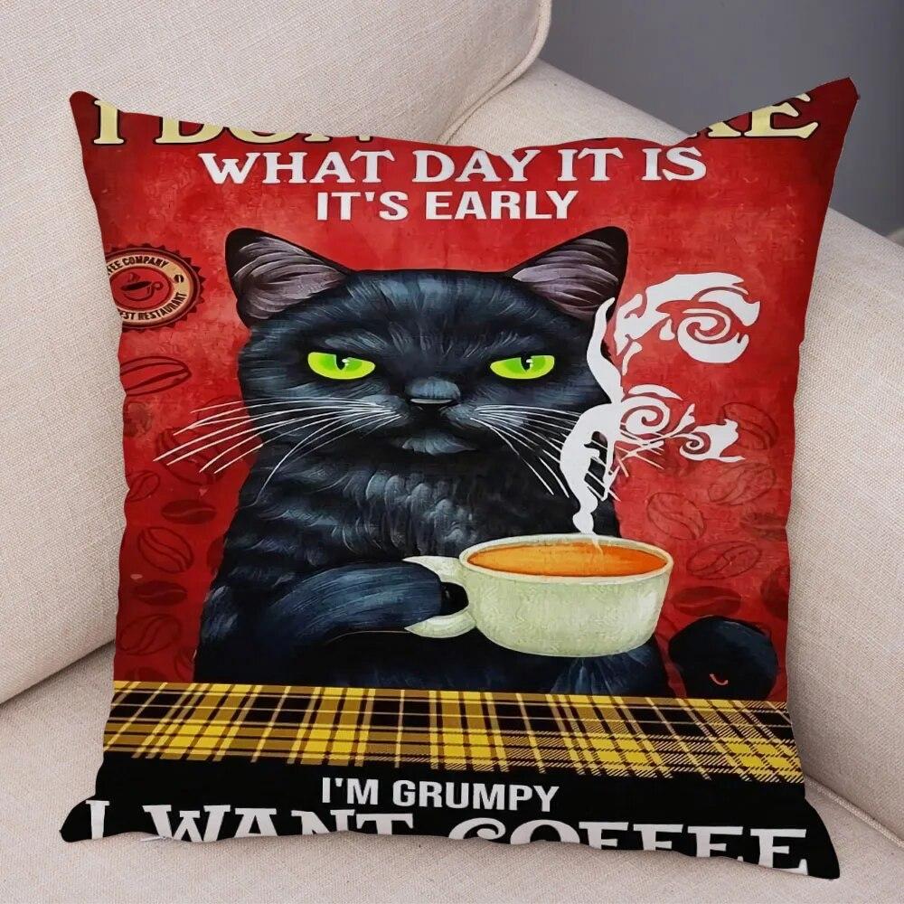 Cute Pet Cartoon Animal Cushion Retro Coffee Cat Pillowcase Decoration Sofa Home Car Pillowcase