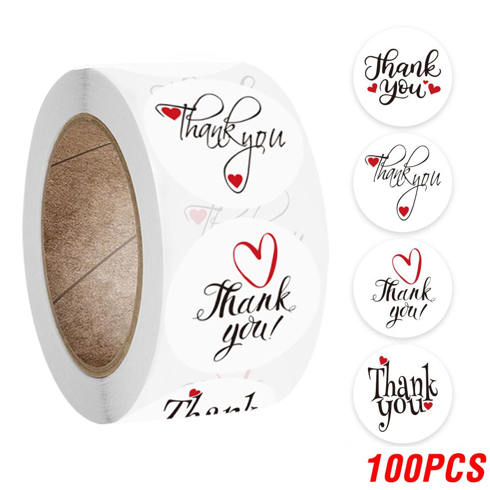 100-500Pcs Round Thank You Stickers Red Heart Labels For Wedding Pretty Gift Cards Envelope decorate Sealing Label Stickers