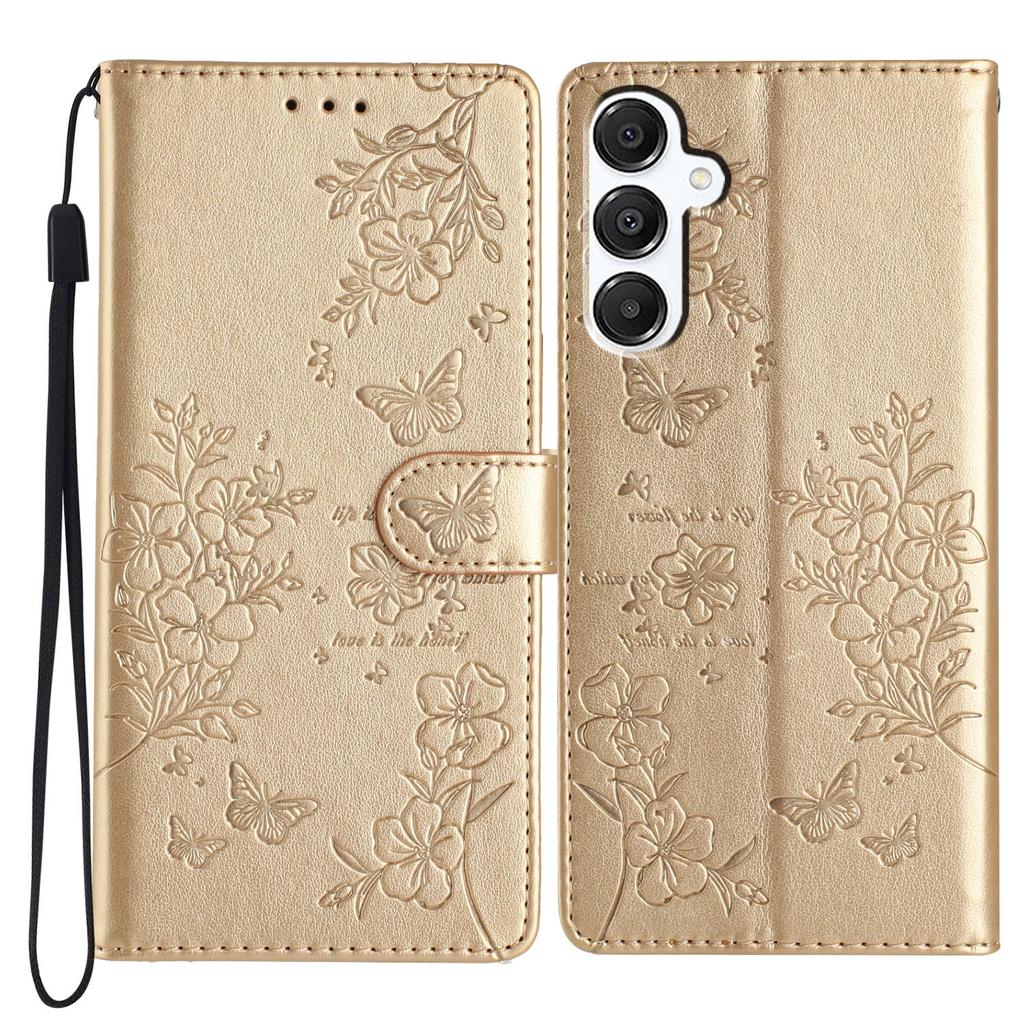 Pro Samsung Galaxy A36 5G Peněženkové pouzdro na telefon Kožený vyklápěcí kryt s potiskem motýlů a květin