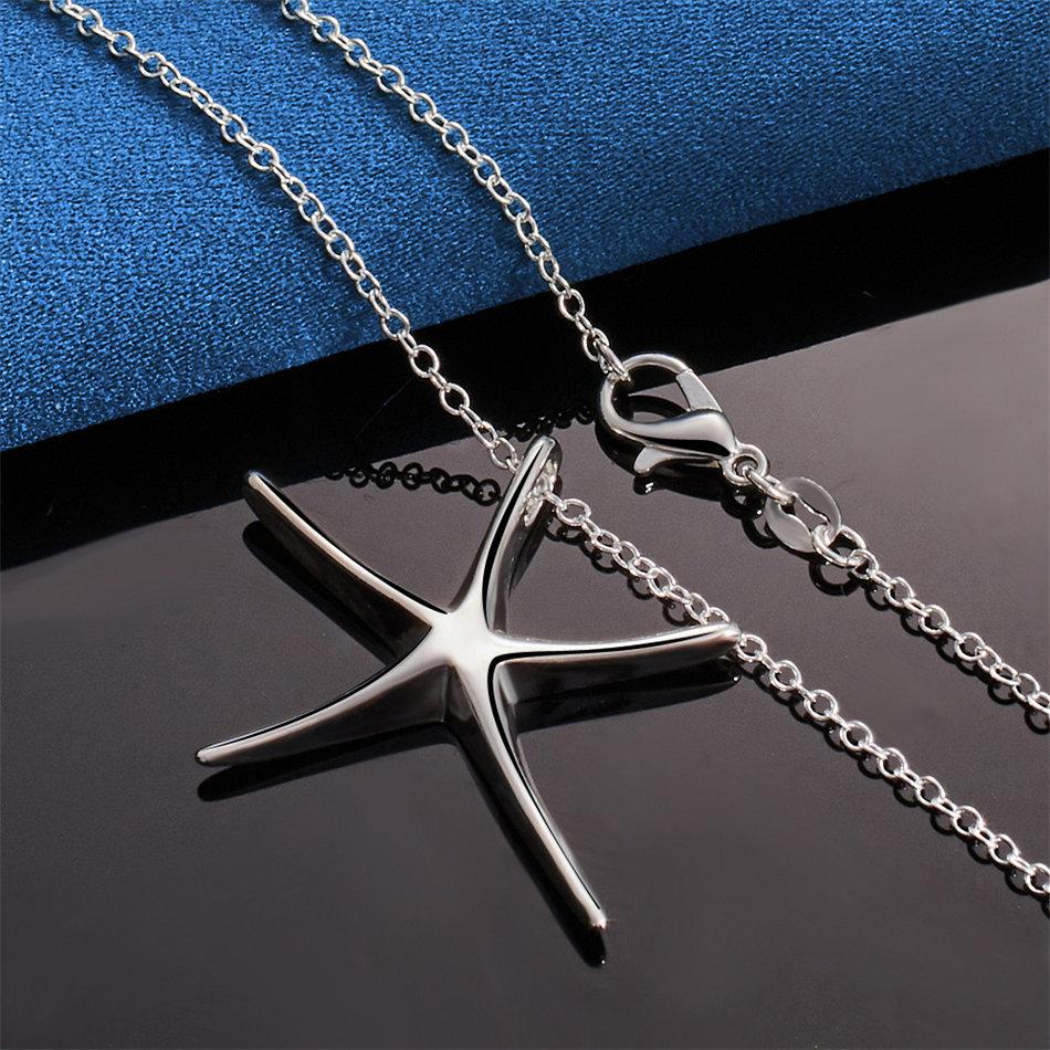 925 Sterling Silver 16-30 Inch Exquisite Starfish Pendant Necklace for Women's Fashion Jewelry Gifts, Wedding Accessories