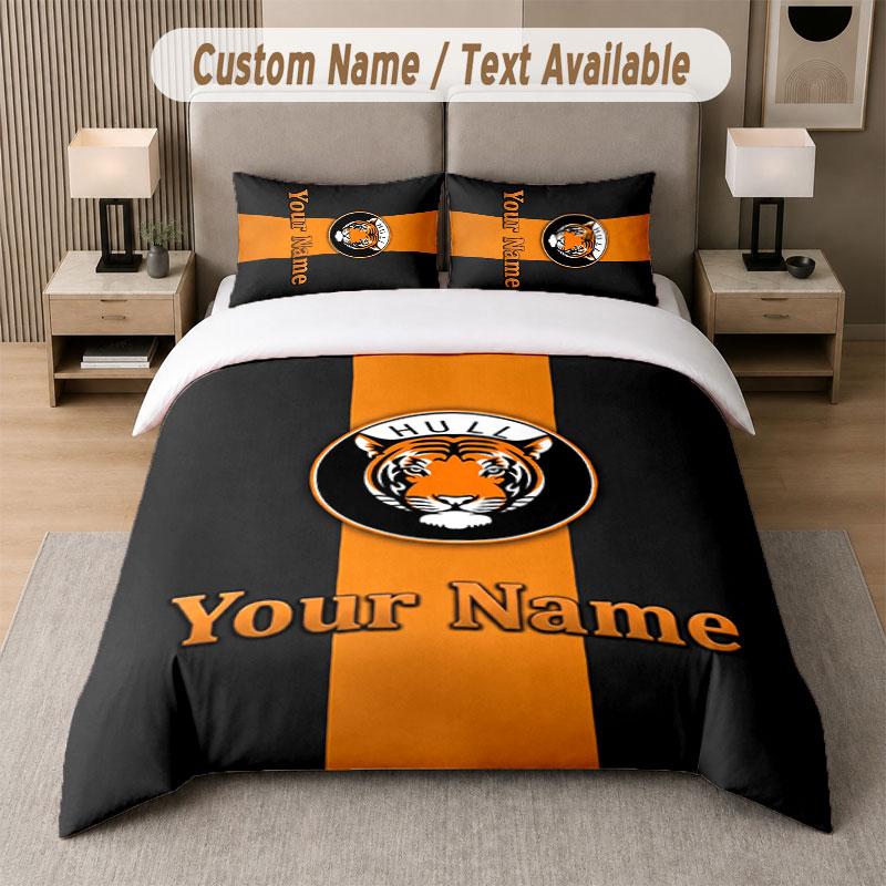 Set Biancheria da Letto Personalizzato Modello Hull City, Stampa Nome Testo 1 Copripiumino più 2 Federe Tessile per la Casa